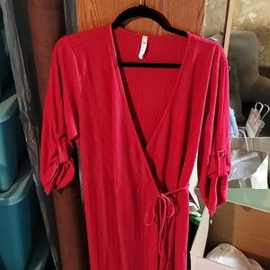 Red wrap around dress ankle length